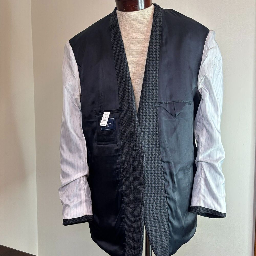 CHAPS 46L‎ Houndstooth Sport Coat Blazer 100% Lambswool Blue Gray Suit Jacket - Picture 7 of 9